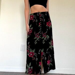 Y2K Black Floral Maxi Skirt
